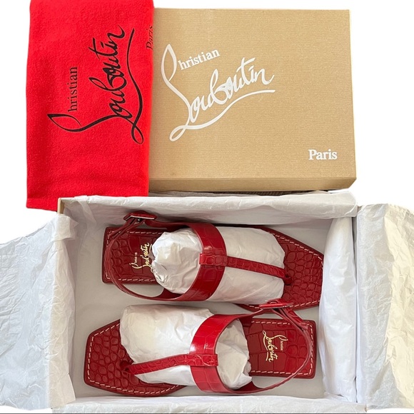 NEW Christian Louboutin Cubongo Crocodile Embossed Flat Sandals size 37.5 - Picture 12 of 12